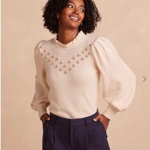 The Year-Round Balloon Sleeve Pompom Sweater size small brand new